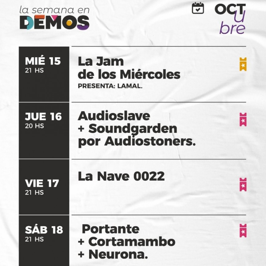 La programación de DEMOS del 15/10 al 18/10