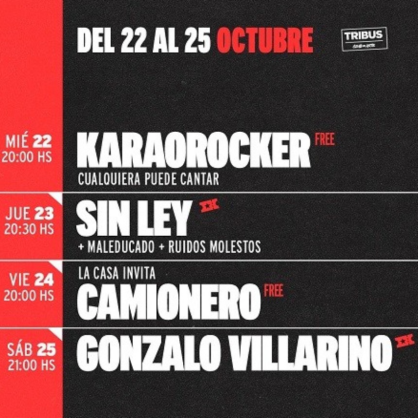 AGENDA SEMANAL TRIBUS CLUB DE ARTE:  MIÉRCOLES 22 A SÁBADO 25 DE OCTUBRE