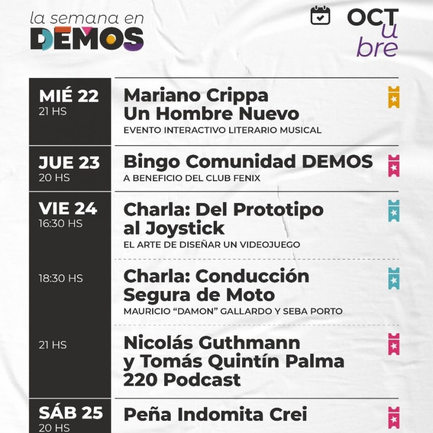 Agenda de DEMOS del 22/10 al 25/10