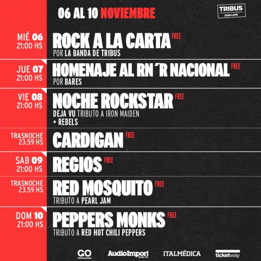 Programaci&oacute;n de Tribus desde el 6/11 al 10/11