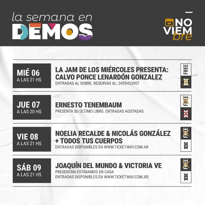 Programaci&oacute;n de Demos del 6/11 al 9/11
