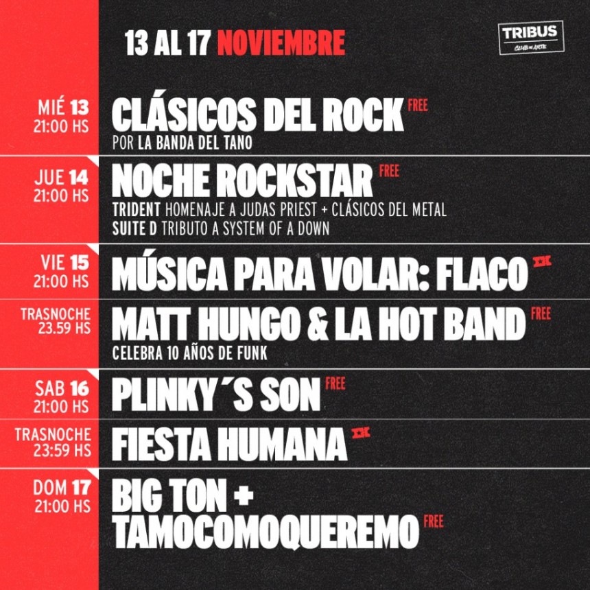 Programaci&oacute;n de Tribus desde el 13/11 al 17/11