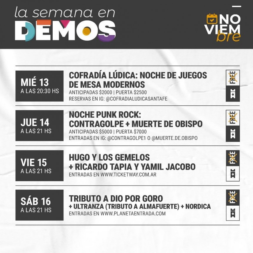 Programaci&oacute;n deDEMOS del 13/11 al 16/11
