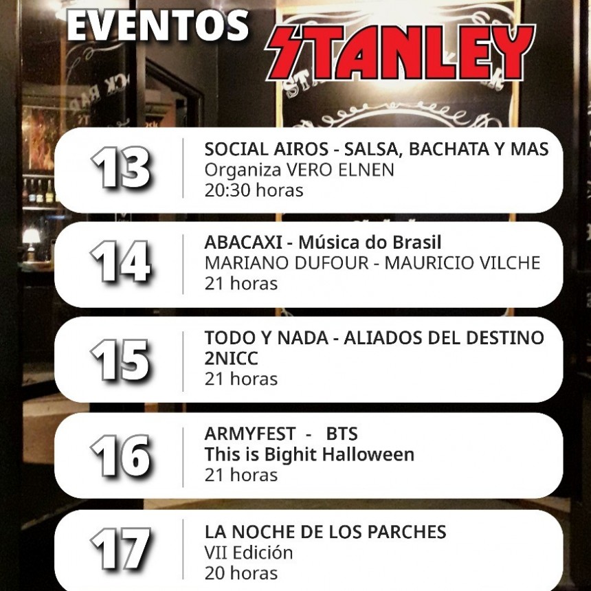 Programaci&oacute;n de Stanley Bar del 13/11 al 17/11