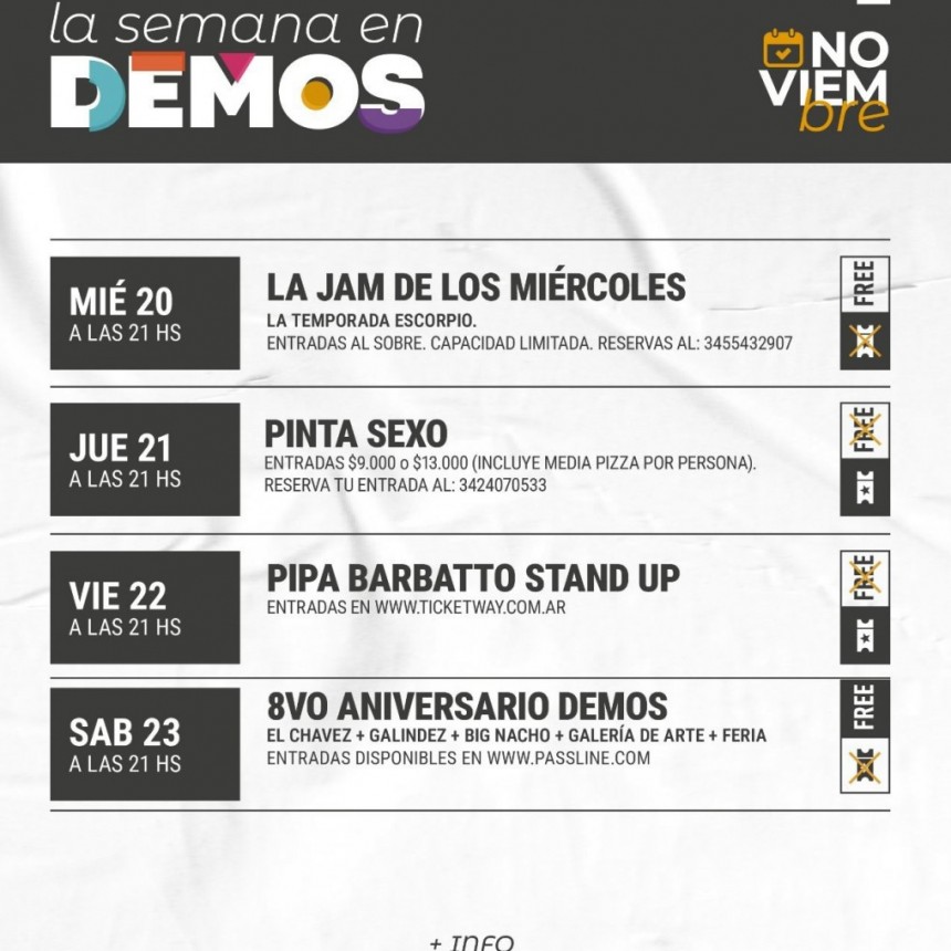 Programaci&oacute;n de DEMOS del 20/11 al 23/11