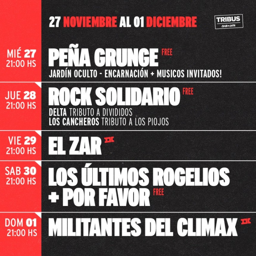 Programaci&oacute;n de Tribus desde el 27/11 al 1/12