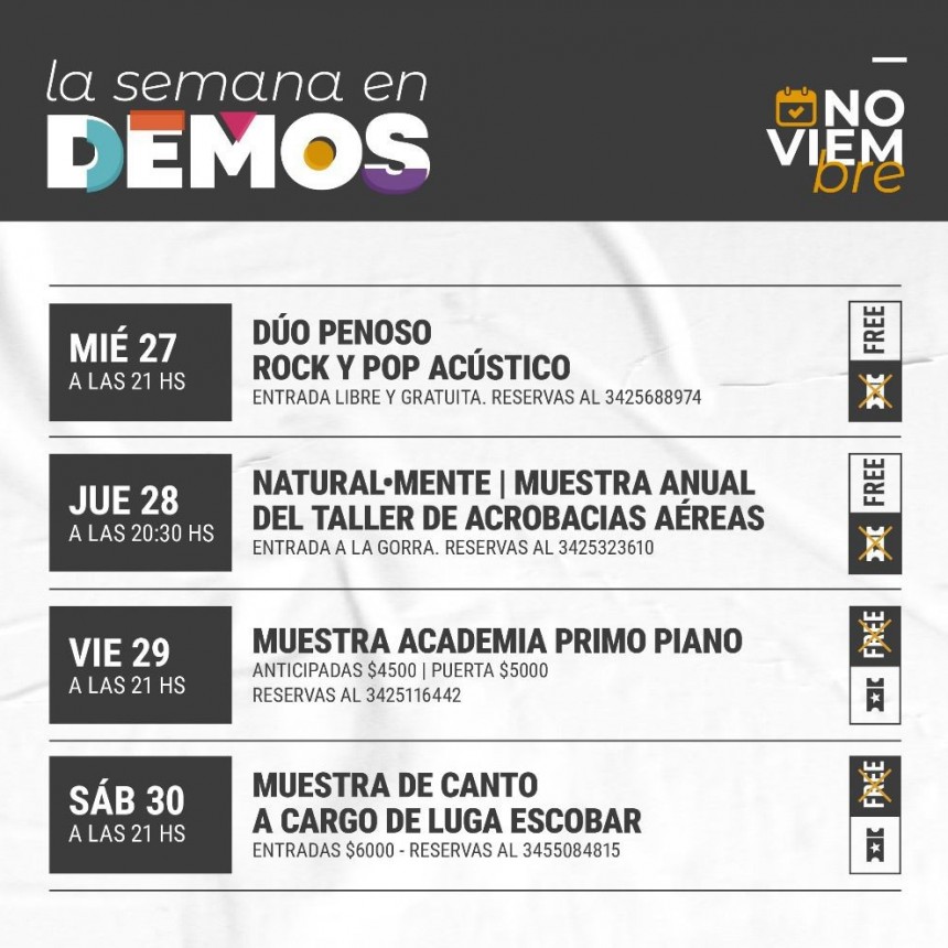Programaci&oacute;n de DEMOS del  27/11 al 30/11