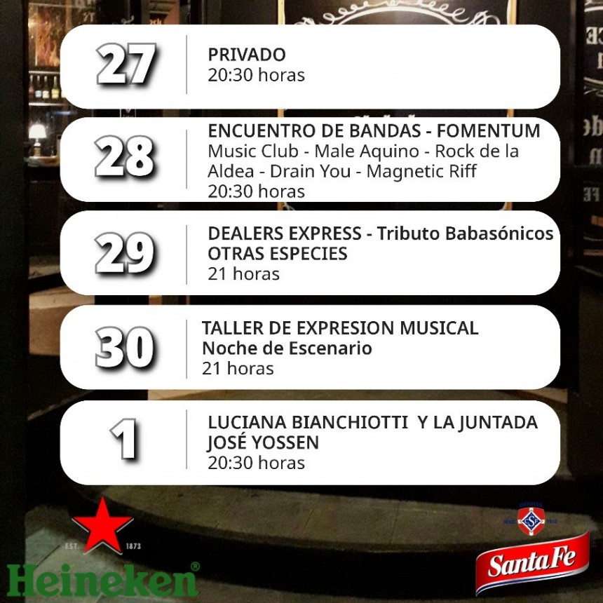 Programaci&oacute;n de Stanley Bar del 27/11 al 1/12