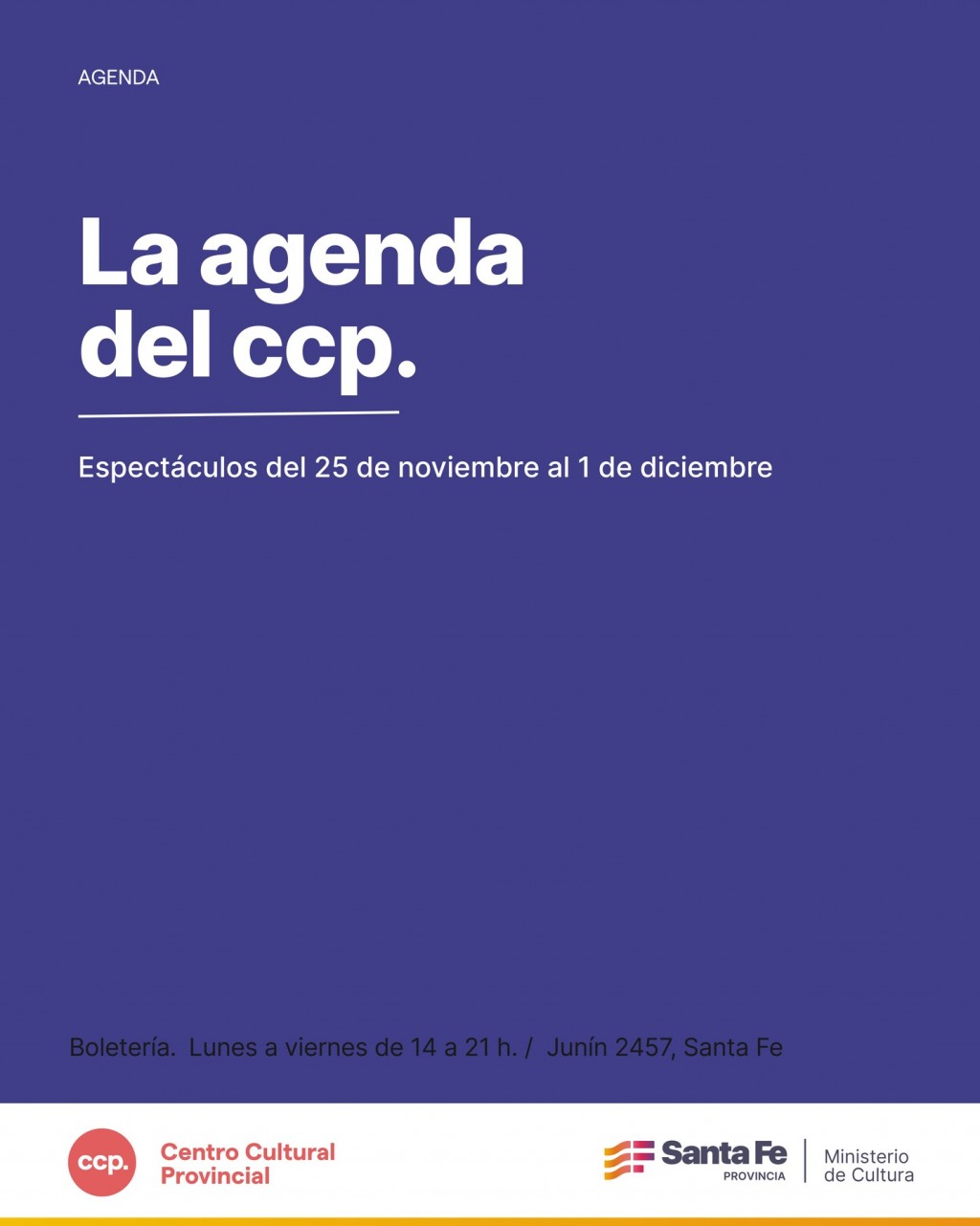 Agenda de espectáculos del 25/11 al 1/12 en el CCP