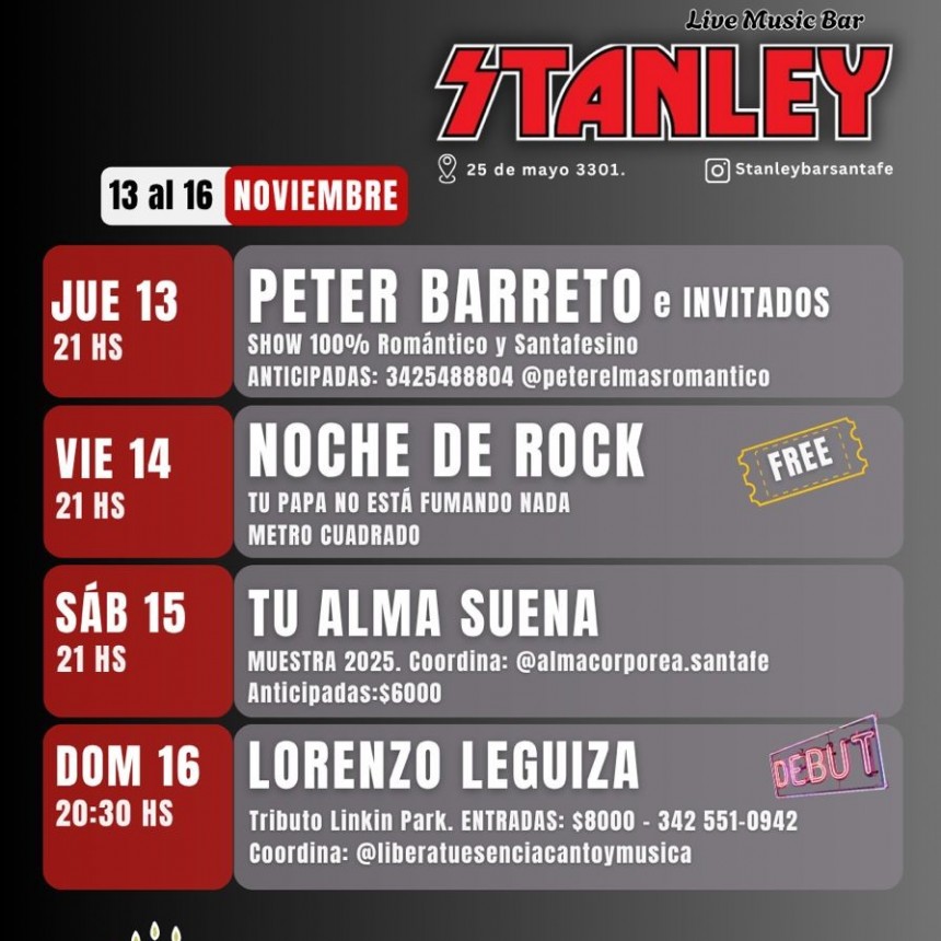 AGENDA STANLEY | 13 al 16 de NOVIEMBRE 