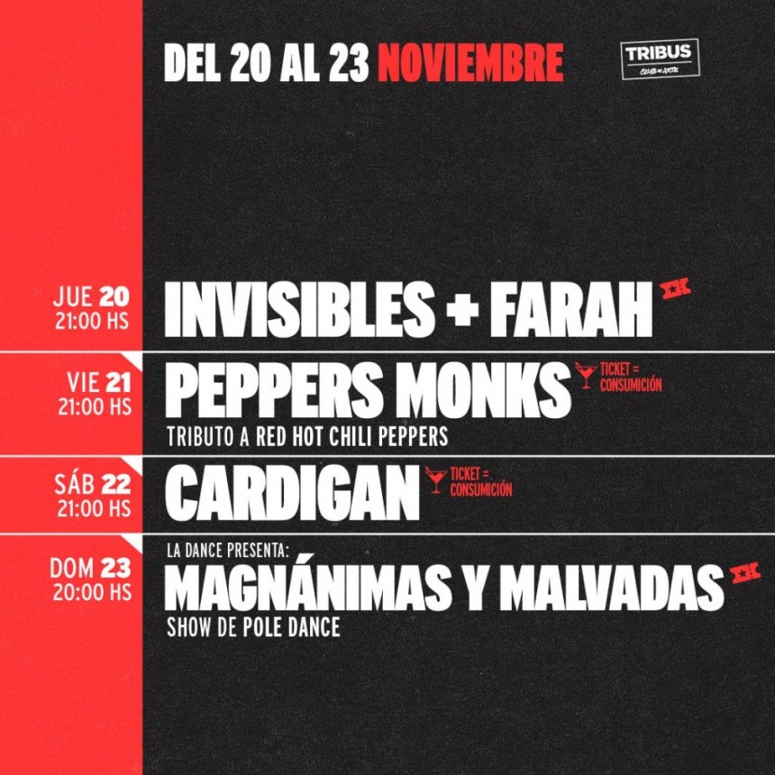 AGENDA SEMANAL TRIBUS CLUB DE ARTE del 20/11 al  23/11  