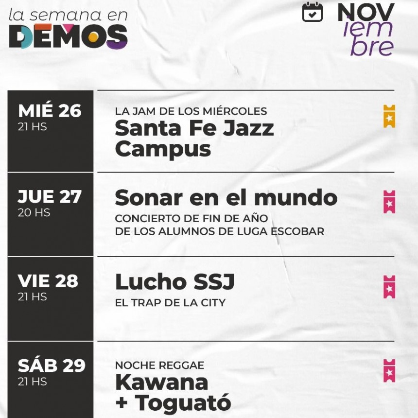 Programación de DEMOS del 26/11 al 29/11