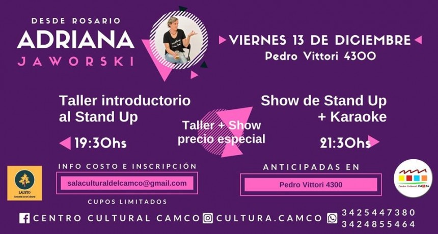 13/12 - Adriana Jaworski: Taller introductorio + Show de Stand Up