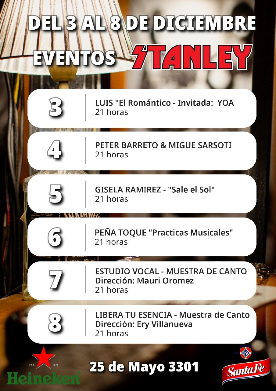 Programación de Stanley Bar del 2/12 al 8/12