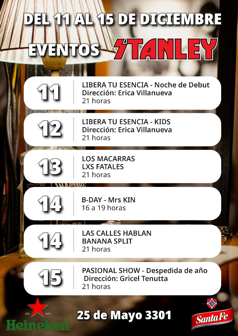 Programación de Stanley Bar del 11/12 al 15/12