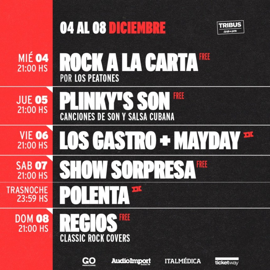 Programaci&oacute;n de Tribus desde el 4/12 al 8/12