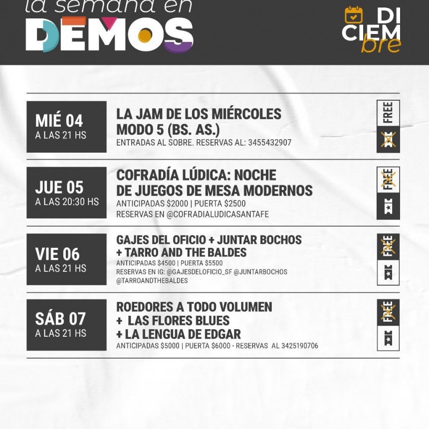 Programaci&oacute;n de DEMOS del 4/12 al 7/12