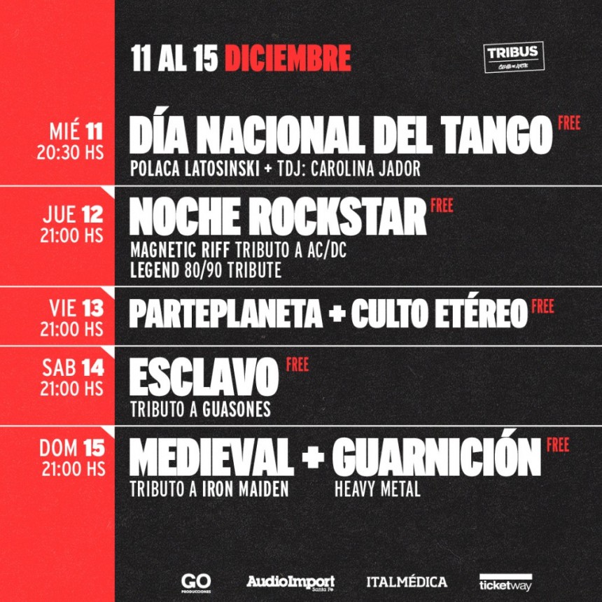 Programaci&oacute;n de Tribus desde el 11/12 al 15/12