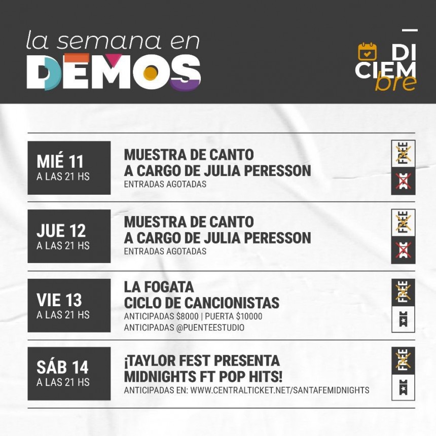 Programaci&oacute;n de Demos del 11/12 al 14/12