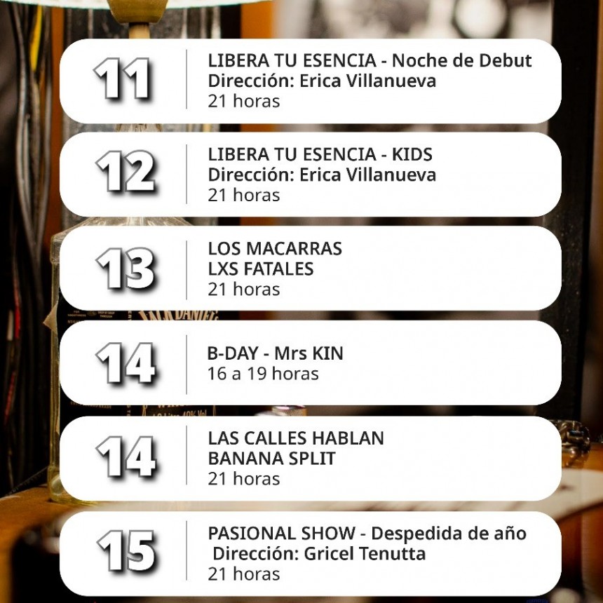 Programaci&oacute;n de Stanley Bar del 11/12 al 15/12