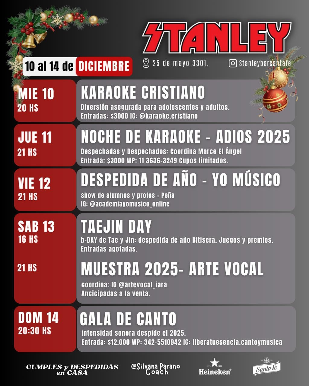 ¡Se viene una semana explosiva en Stanley! 🎤✨ Del 10 al 14 de diciembre