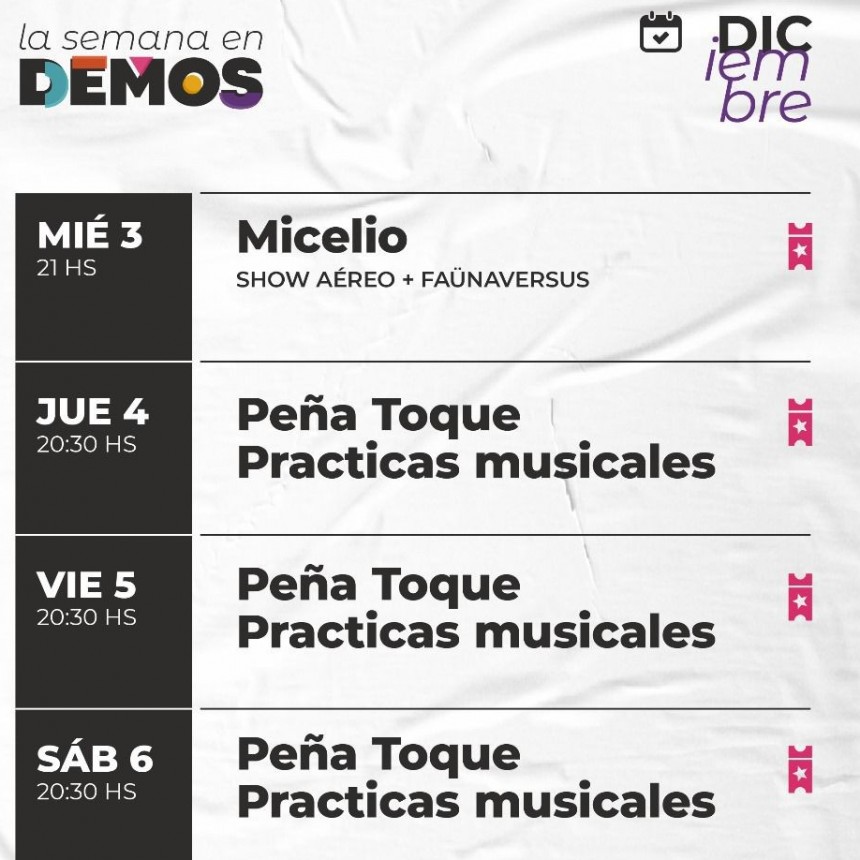 La semana de DEMOS del 3/12 al 6/12