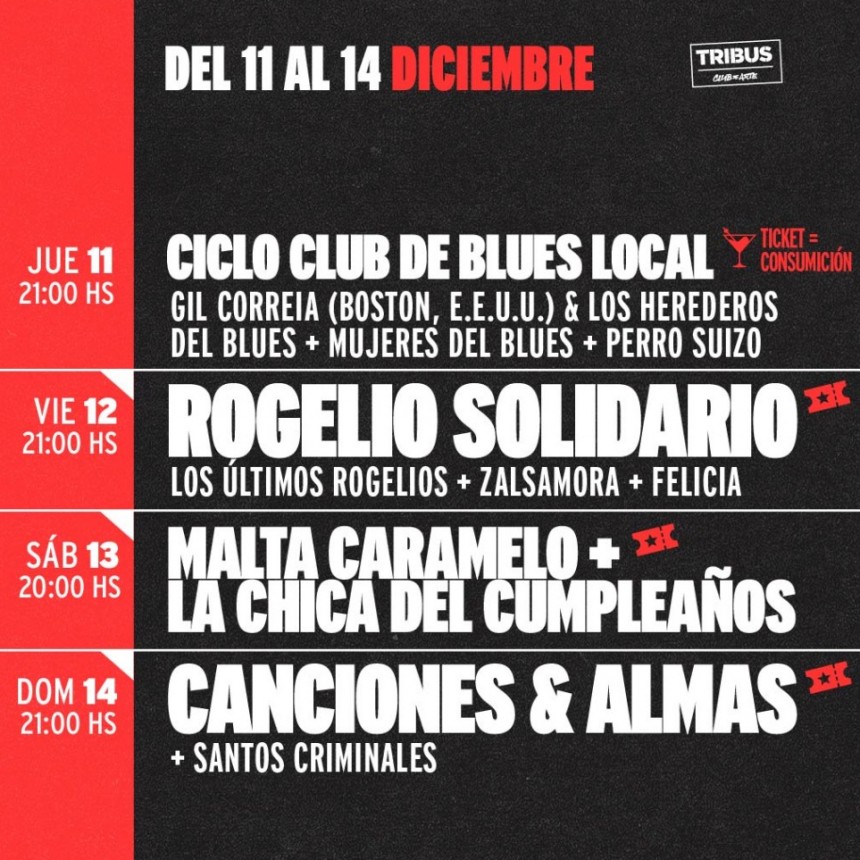 AGENDA SEMANAL TRIBUS CLUB DE ARTE:  JUEVES 11 A DOMINGO 14 DE DICIEMBRE